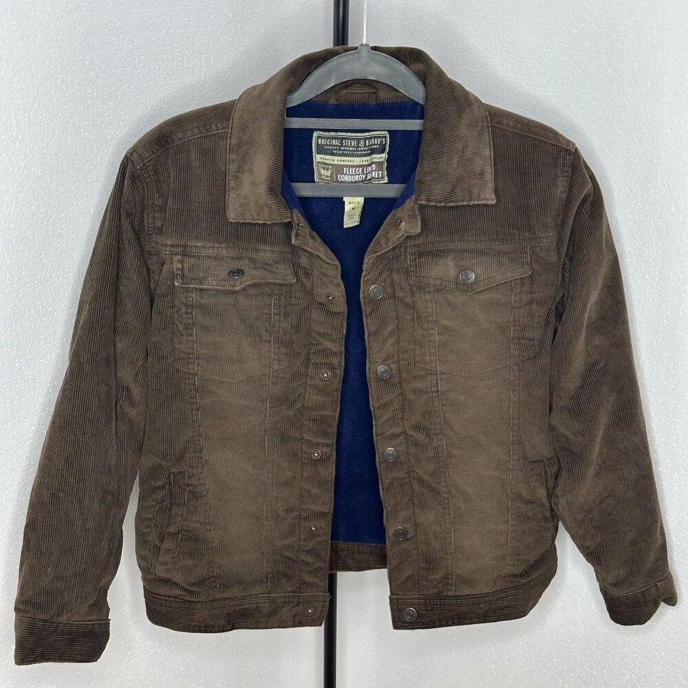 Steve & Barry's Corduroy Boys Jacket Size Medium Brown Snap Fleece Lined Warm
